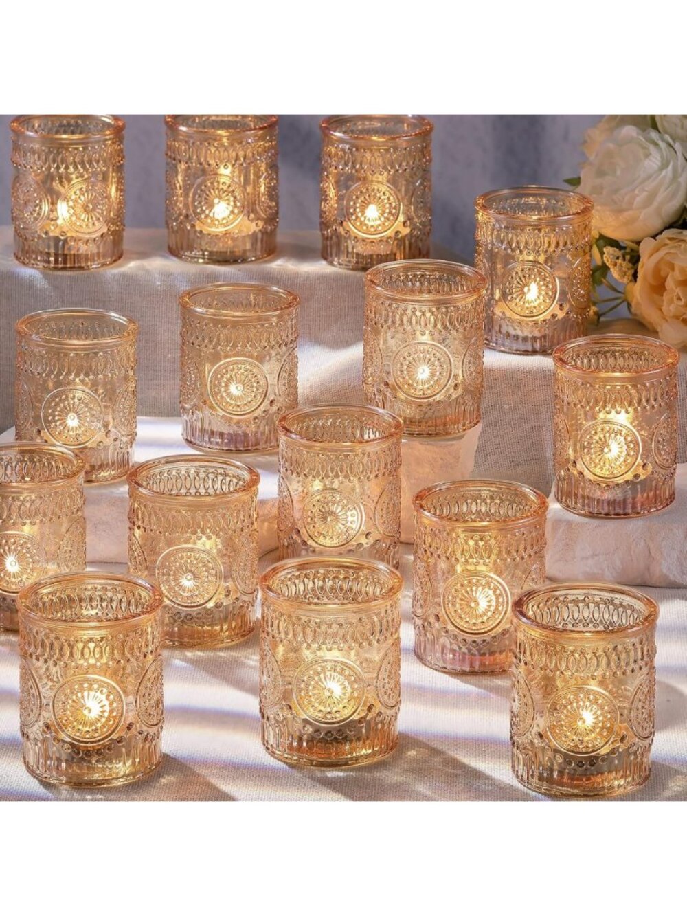Set of 36 Gold Glass Votive Candle Holders - Elegant Bulk Decor for Events
